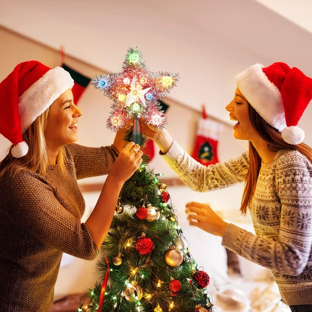 Alt view image 4 of 7 - Colored Star Christmas Topper with Tinsel, 8" Tree Star Decoration
Lighted 5 Point Xmas Tree Top with 11 Lights; Multicolor Star Tree Topper light; light up Star Treetop for Home Holiday Tree