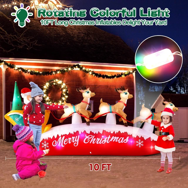 Alt view image 2 of 6 - Christmas Inflatables 10 FT Long Santa Sleigh and Reindeer Decor
Built-in Colorful LEDs, Floating Santa Claus Deer Sled Blow Up Outdoor Yard Decorations for Outside Lawn, Xmas Holiday Gift