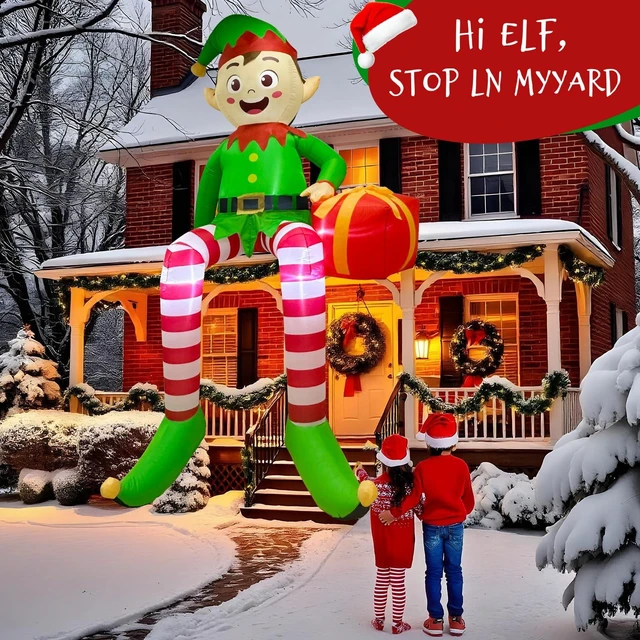 Alt view image 6 of 7 - 8 FT Christmas Inflatable Outdoor Decorations, Sitting Elf Holding Gift Bag Blow Up Christmas Decorations with Built-in LED Lights for Holiday Party Lawn Garden Yard Outdoor Xmas Decorations