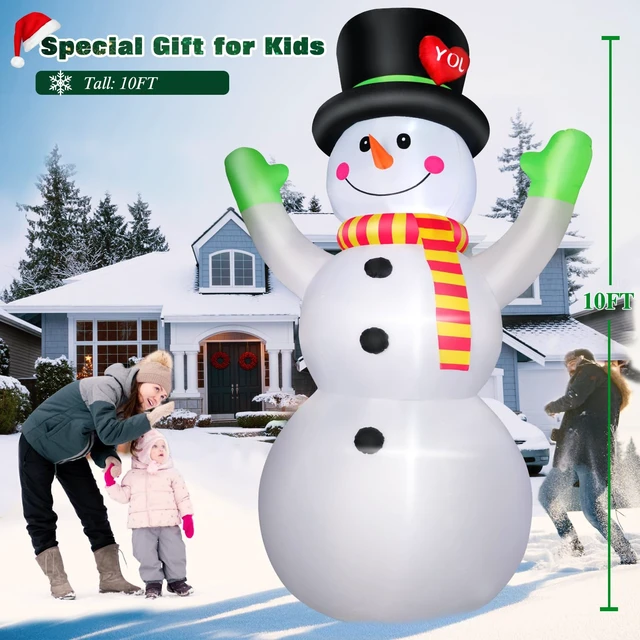 Alt view image 2 of 5 - 10 FT Christmas Inflatables Snowman Outdoor Yard Decorations, Giant Blow Up Snowman, Built-in Bright LED Lights, Huge Xmas Blowups Snow Man Outside Holiday Decor for Garden Patio Porch Lawn Home Party