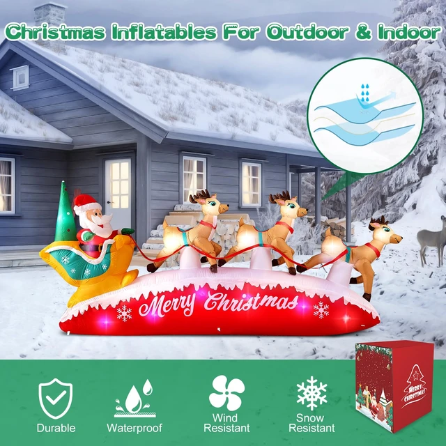 Alt view image 3 of 6 - Christmas Inflatables 10 FT Long Santa Sleigh and Reindeer Decor
Built-in Colorful LEDs, Floating Santa Claus Deer Sled Blow Up Outdoor Yard Decorations for Outside Lawn, Xmas Holiday Gift
