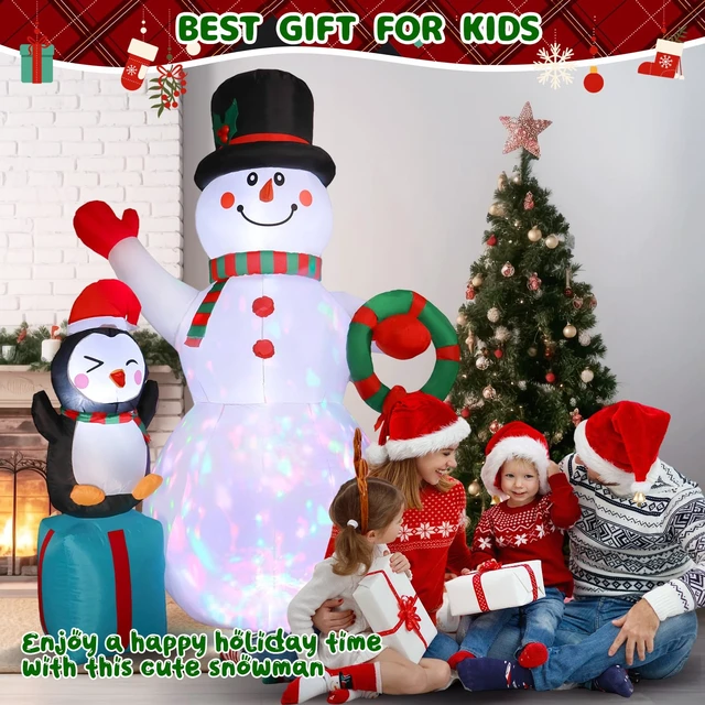 Alt view image 2 of 6 - 7FT Christmas Snowman Inflatables Decoration with LED Lights, Blow Up Outdoor Decoration for Christmas Party, Holiday Xmas Inflatables Present, Great Decor for Outhouse Lawn Yard Garden