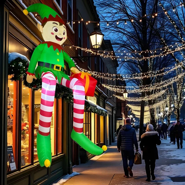 Alt view image 7 of 7 - 8 FT Christmas Inflatable Outdoor Decorations, Sitting Elf Holding Gift Bag Blow Up Christmas Decorations with Built-in LED Lights for Holiday Party Lawn Garden Yard Outdoor Xmas Decorations