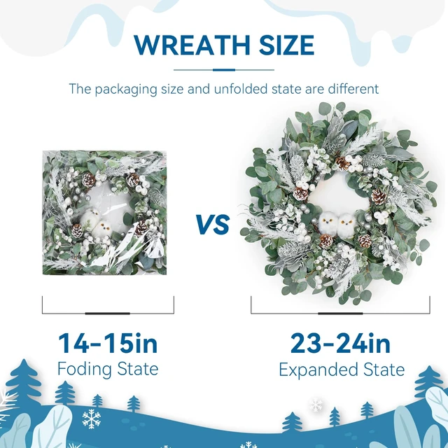 Alt view image 5 of 6 - Winter Wreath for Front Door, 24 Inch Christmas Wreath with Owl Decor, Pine Cones, and Evergreen Greenery, Festive Winter Door Decor, Artificial Holiday Farmhouse Rustic Wreath
