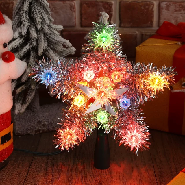 Alt view image 5 of 7 - Colored Star Christmas Topper with Tinsel, 8" Tree Star Decoration
Lighted 5 Point Xmas Tree Top with 11 Lights; Multicolor Star Tree Topper light; light up Star Treetop for Home Holiday Tree