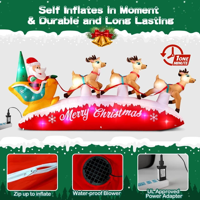 Alt view image 4 of 6 - Christmas Inflatables 10 FT Long Santa Sleigh and Reindeer Decor
Built-in Colorful LEDs, Floating Santa Claus Deer Sled Blow Up Outdoor Yard Decorations for Outside Lawn, Xmas Holiday Gift
