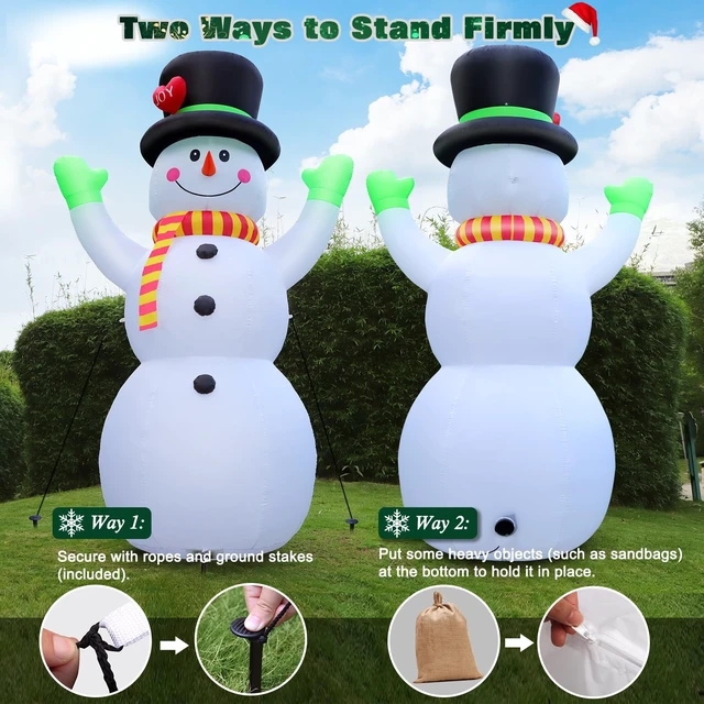 Alt view image 4 of 5 - 10 FT Christmas Inflatables Snowman Outdoor Yard Decorations, Giant Blow Up Snowman, Built-in Bright LED Lights, Huge Xmas Blowups Snow Man Outside Holiday Decor for Garden Patio Porch Lawn Home Party