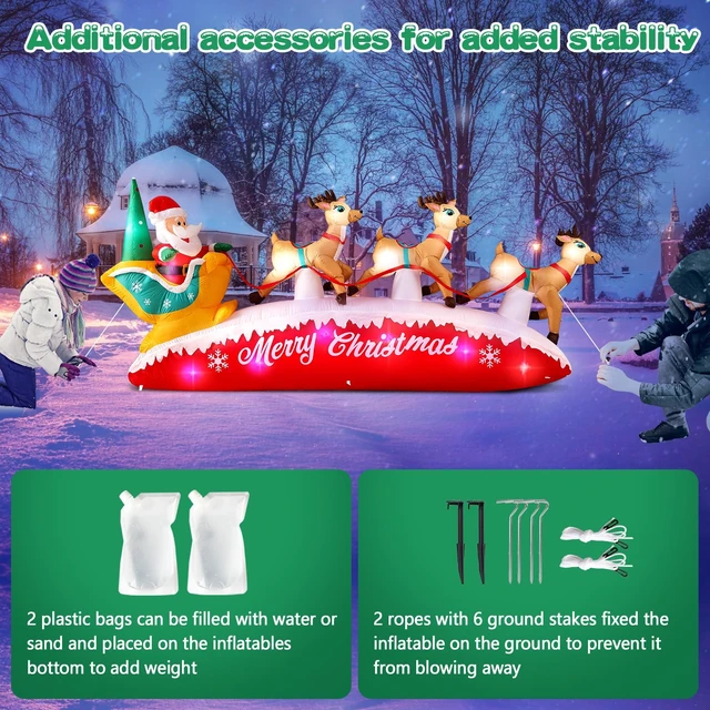 Alt view image 5 of 6 - Christmas Inflatables 10 FT Long Santa Sleigh and Reindeer Decor
Built-in Colorful LEDs, Floating Santa Claus Deer Sled Blow Up Outdoor Yard Decorations for Outside Lawn, Xmas Holiday Gift
