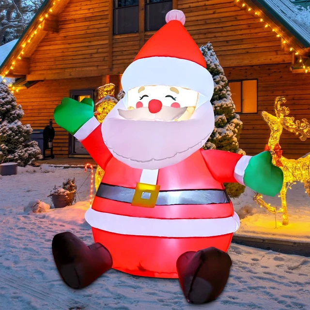 Alt view image 2 of 6 - 5 FT Christmas Inflatables Santa Claus Outdoor Decorations Blow Up Yard Sitting Santa Claus with Built-in LEDs for Holiday Xmas Garden Lawn Decor
