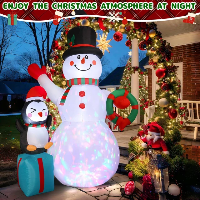 Alt view image 4 of 6 - 7FT Christmas Snowman Inflatables Decoration with LED Lights, Blow Up Outdoor Decoration for Christmas Party, Holiday Xmas Inflatables Present, Great Decor for Outhouse Lawn Yard Garden