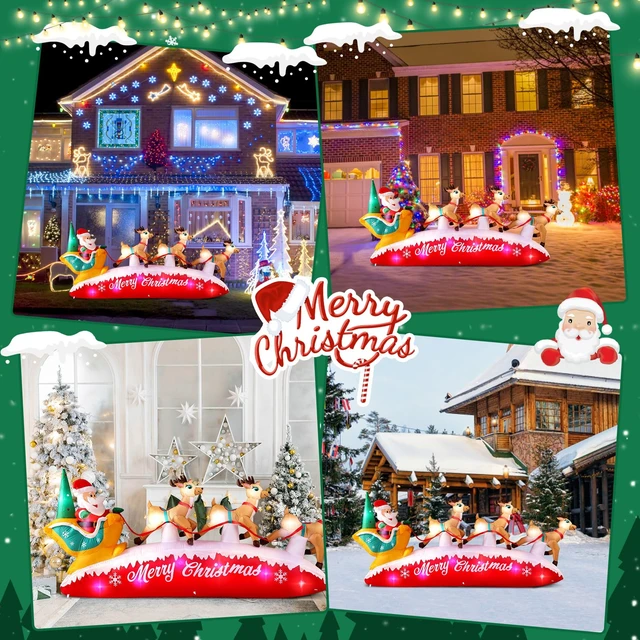 Alt view image 6 of 6 - Christmas Inflatables 10 FT Long Santa Sleigh and Reindeer Decor
Built-in Colorful LEDs, Floating Santa Claus Deer Sled Blow Up Outdoor Yard Decorations for Outside Lawn, Xmas Holiday Gift