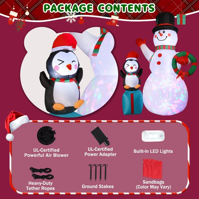 Alt view image 5 of 6 - 7FT Christmas Snowman Inflatables Decoration with LED Lights, Blow Up Outdoor Decoration for Christmas Party, Holiday Xmas Inflatables Present, Great Decor for Outhouse Lawn Yard Garden