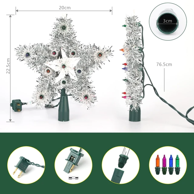 Alt view image 6 of 7 - Colored Star Christmas Topper with Tinsel, 8" Tree Star Decoration
Lighted 5 Point Xmas Tree Top with 11 Lights; Multicolor Star Tree Topper light; light up Star Treetop for Home Holiday Tree