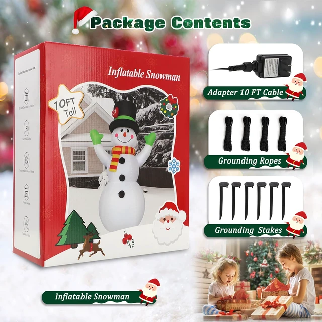 Alt view image 5 of 5 - 10 FT Christmas Inflatables Snowman Outdoor Yard Decorations, Giant Blow Up Snowman, Built-in Bright LED Lights, Huge Xmas Blowups Snow Man Outside Holiday Decor for Garden Patio Porch Lawn Home Party