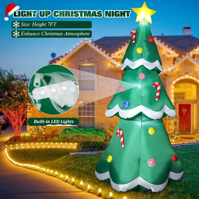 Alt view image 3 of 4 - 7 FT Tall Christmas Inflatables Tree Decorations Outdoor, Blow up Christmas Tree Yard Decor with LED Lights Star Treetop & Colorful Candy for Xmas Holiday Party Indoor Garden Patio Display Hall Lawn