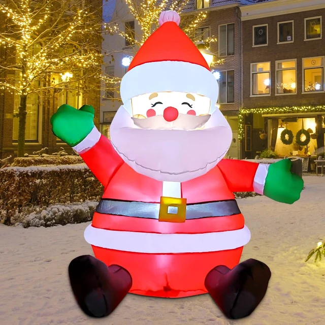 Alt view image 3 of 6 - 5 FT Christmas Inflatables Santa Claus Outdoor Decorations Blow Up Yard Sitting Santa Claus with Built-in LEDs for Holiday Xmas Garden Lawn Decor
