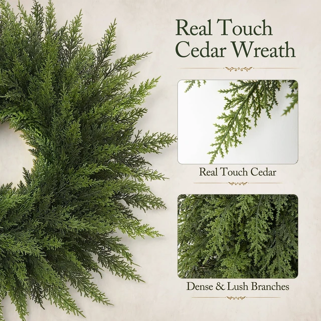 Alt view image 3 of 7 - 24" Christmas Wreaths for Front Door-Cedar Artificial Christmas Door Wreath