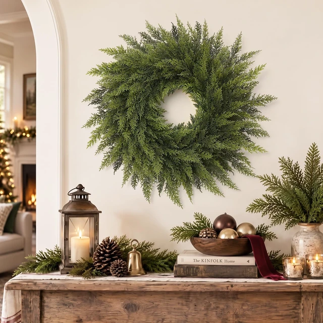Alt view image 4 of 7 - 24" Christmas Wreaths for Front Door-Cedar Artificial Christmas Door Wreath