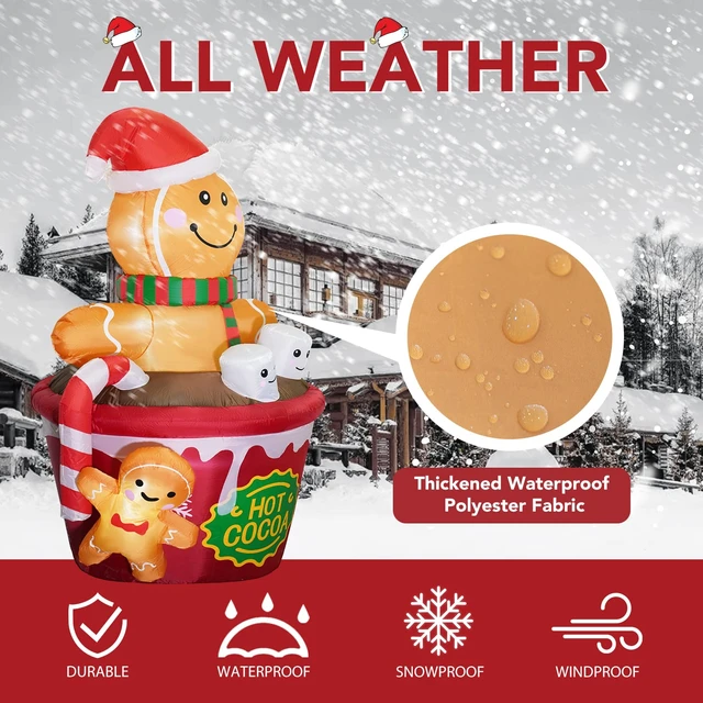 Alt view image 5 of 7 - 6 FT Christmas Inflatables Outdoor Decorations, Cute Christmas Blow Up Yard Decorations Gingerbread Man in Hot Cocoa Mug Scene for Garden Lawn Xmas Decor