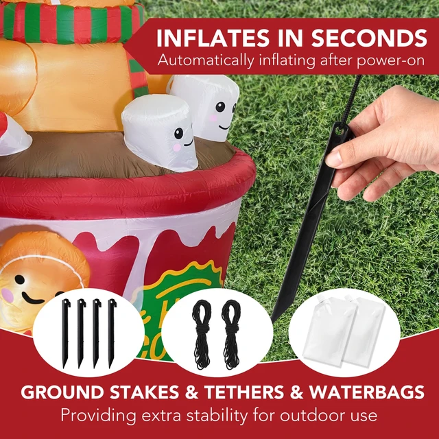 Alt view image 6 of 7 - 6 FT Christmas Inflatables Outdoor Decorations, Cute Christmas Blow Up Yard Decorations Gingerbread Man in Hot Cocoa Mug Scene for Garden Lawn Xmas Decor
