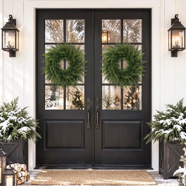 Alt view image 6 of 7 - 24" Christmas Wreaths for Front Door-Cedar Artificial Christmas Door Wreath