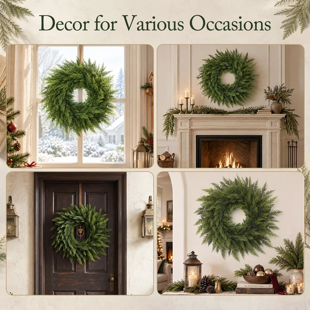 Alt view image 7 of 7 - 24" Christmas Wreaths for Front Door-Cedar Artificial Christmas Door Wreath