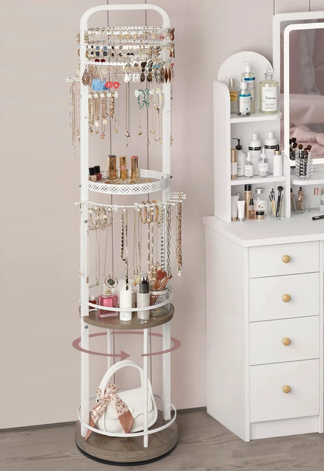 Main image of Jewelry Holder Organizer, Floor Jewelry Organizer with Earring Organizer Necklace Holder, Rotating Jewelry Stand Necklace Display Earring Storage, Large Hanging Jewelry Tree for Jewlery Bracelet Ring