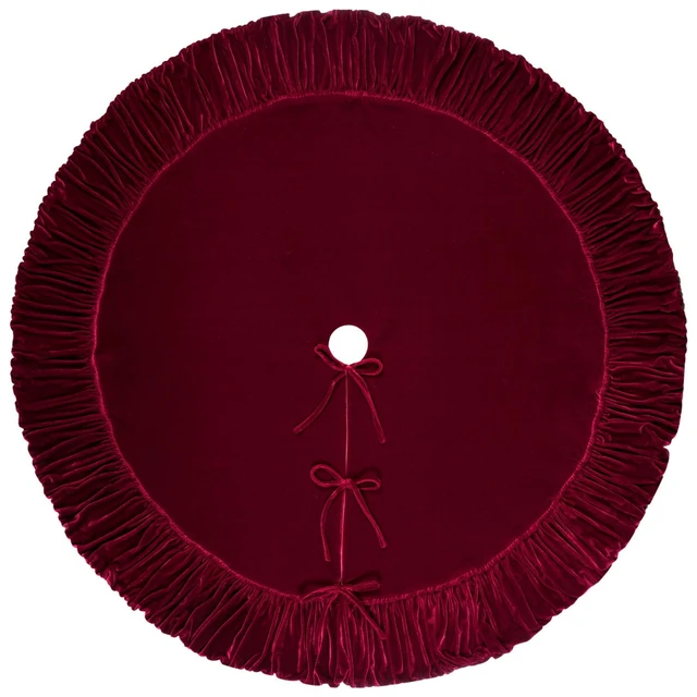 Alt view image 3 of 7 - 60-Inch Ruffled Velvet Christmas Tree Skirt, Burgundy
Fits 6 to 7.5 Ft Trees, Thick Foam Padding, Nylon Backing, Lace-Up Tie Closure, Gift Box Packaging
