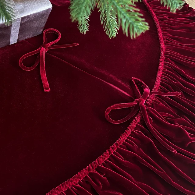 Alt view image 4 of 7 - 60-Inch Ruffled Velvet Christmas Tree Skirt, Burgundy
Fits 6 to 7.5 Ft Trees, Thick Foam Padding, Nylon Backing, Lace-Up Tie Closure, Gift Box Packaging