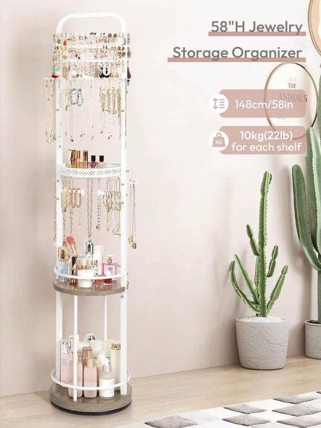 Alt view image 4 of 7 - Jewelry Holder Organizer, Floor Jewelry Organizer with Earring Organizer Necklace Holder, Rotating Jewelry Stand Necklace Display Earring Storage, Large Hanging Jewelry Tree for Jewlery Bracelet Ring
