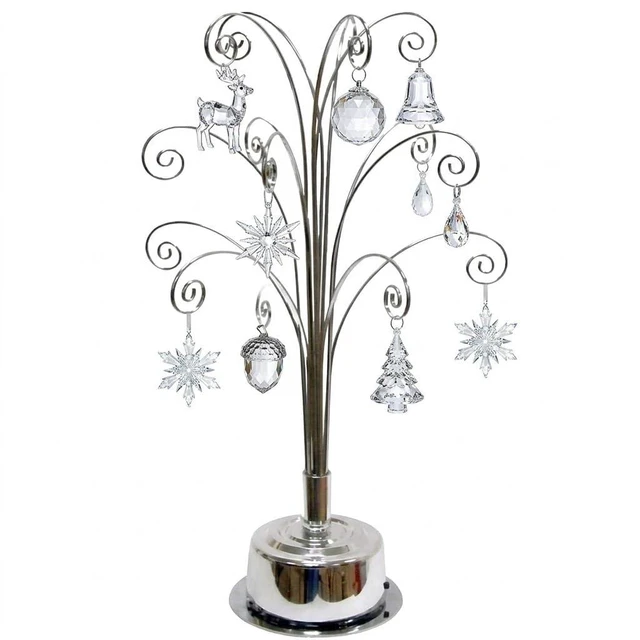 Main image of Rotating Ornament Display Tree Stand 15 Hook Silver Metal Hanger