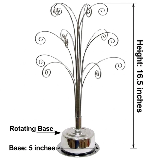 Alt view image 3 of 7 - Rotating Ornament Display Tree Stand 15 Hook Silver Metal Hanger