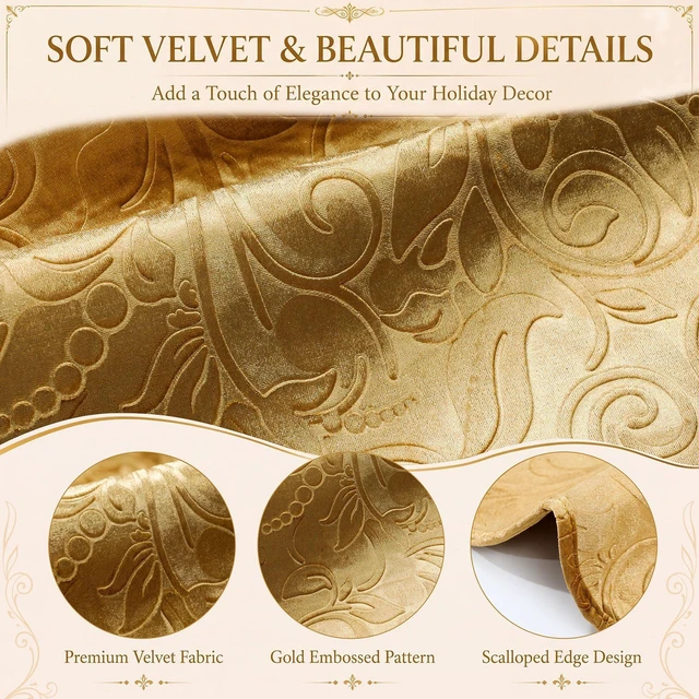 Alt view image 2 of 7 - Velvet Christmas Tree Skirt Decor, 60 Inches, Scalloped Edge, Gold
Luxury Xmas Skirts for Merry Christmas Tree Decoration, Soft Vintage Covers Base for Indoor Outdoor Home Holiday Party Decor