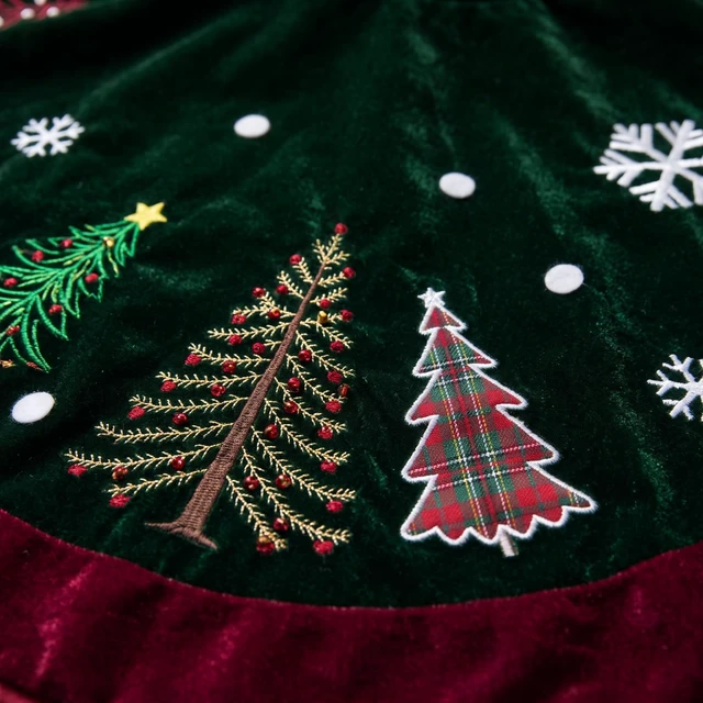 Alt view image 2 of 7 - 72 Inch Green Velvet Christmas Tree Skirt with Burgundy Trim
