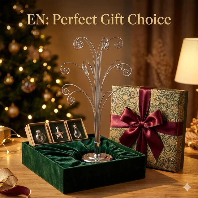 Alt view image 7 of 7 - Rotating Ornament Display Tree Stand 15 Hook Silver Metal Hanger