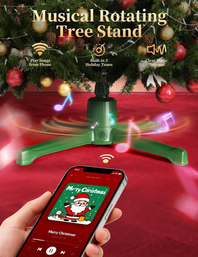 Alt view image 2 of 7 - Musical Rotating Christmas Tree Stand with Remote for 9FT Trees