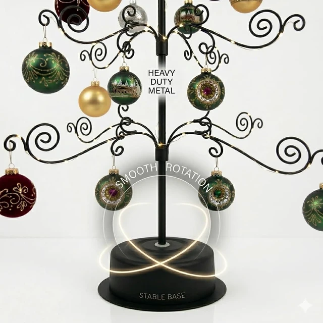 Alt view image 2 of 7 - 24" Rotating Ornament Tree Display Stand Metal Christmas Tree Black