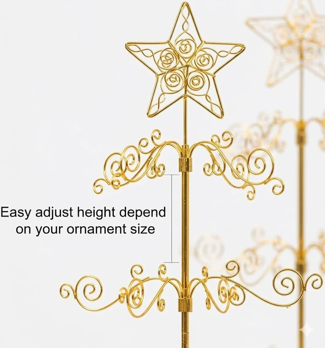 Alt view image 3 of 7 - 24" Rotating Ornament Tree Display Stand Metal Christmas Tree Gold