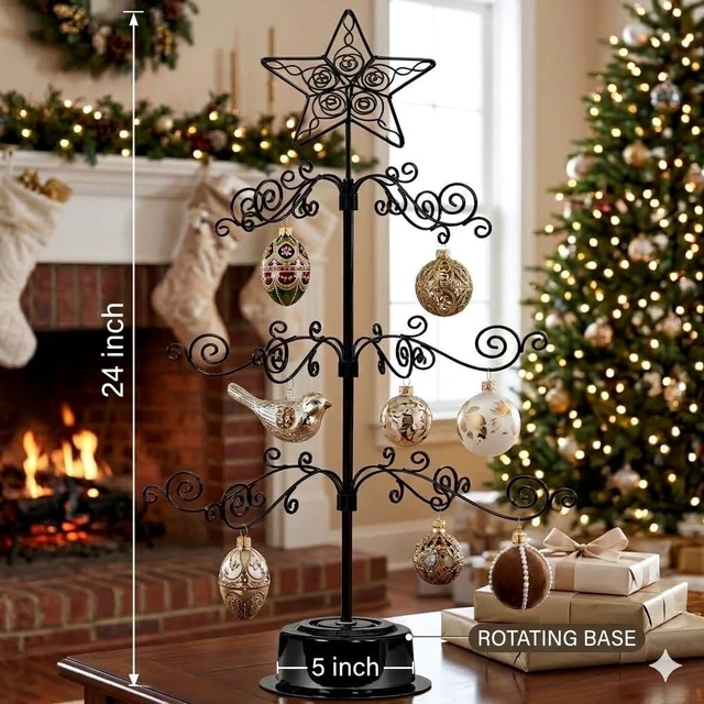 Alt view image 3 of 7 - 24" Rotating Ornament Tree Display Stand Metal Christmas Tree Black