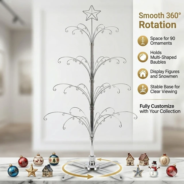 Alt view image 4 of 7 - 74" Rotating Ornament Display Tree Metal Alternative Christmas Tree