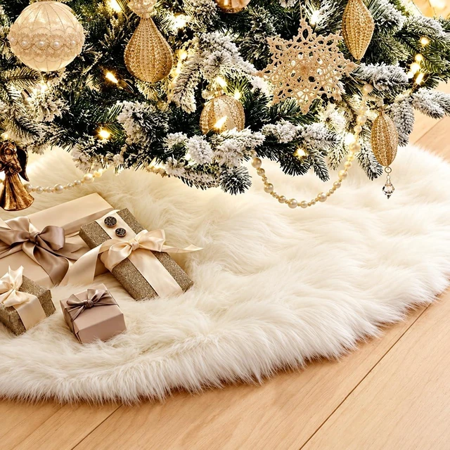 Main image of 72 Inch Faux Fur Christmas Tree Skirt White Plush Skirt for Merry Christmas Party Christmas Tree Decoration