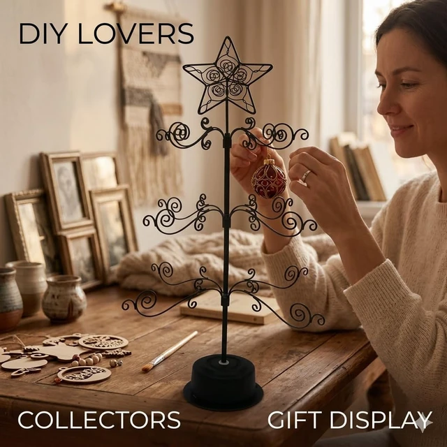 Alt view image 4 of 7 - 24" Rotating Ornament Tree Display Stand Metal Christmas Tree Black