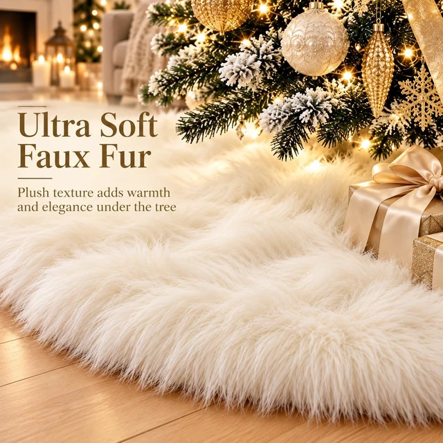 Alt view image 2 of 7 - 72 Inch Faux Fur Christmas Tree Skirt White Plush Skirt for Merry Christmas Party Christmas Tree Decoration