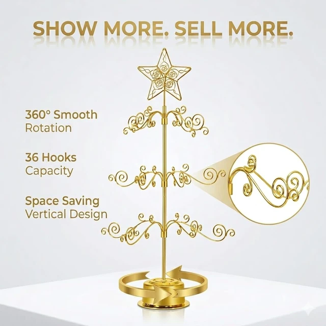 Alt view image 4 of 7 - 24" Rotating Ornament Tree Display Stand Metal Christmas Tree Gold