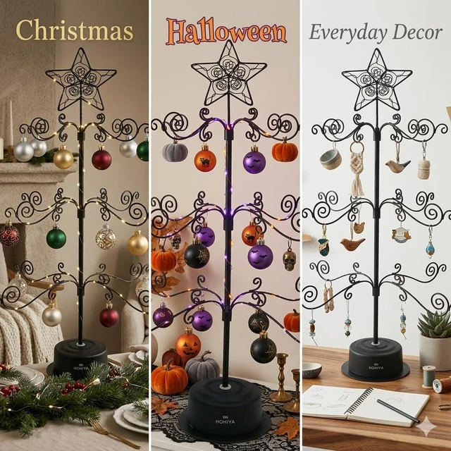 Alt view image 5 of 7 - 24" Rotating Ornament Tree Display Stand Metal Christmas Tree Black