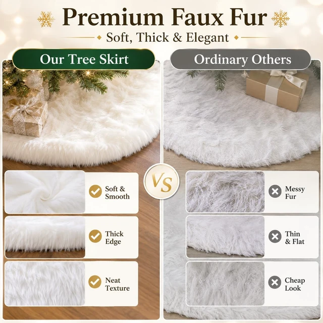 Alt view image 4 of 7 - 72 Inch Faux Fur Christmas Tree Skirt White Plush Skirt for Merry Christmas Party Christmas Tree Decoration