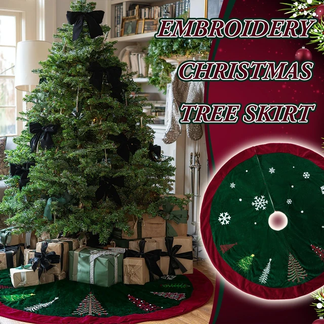 Alt view image 7 of 7 - 72 Inch Green Velvet Christmas Tree Skirt with Burgundy Trim