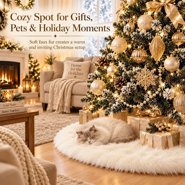 Alt view image 5 of 7 - 72 Inch Faux Fur Christmas Tree Skirt White Plush Skirt for Merry Christmas Party Christmas Tree Decoration