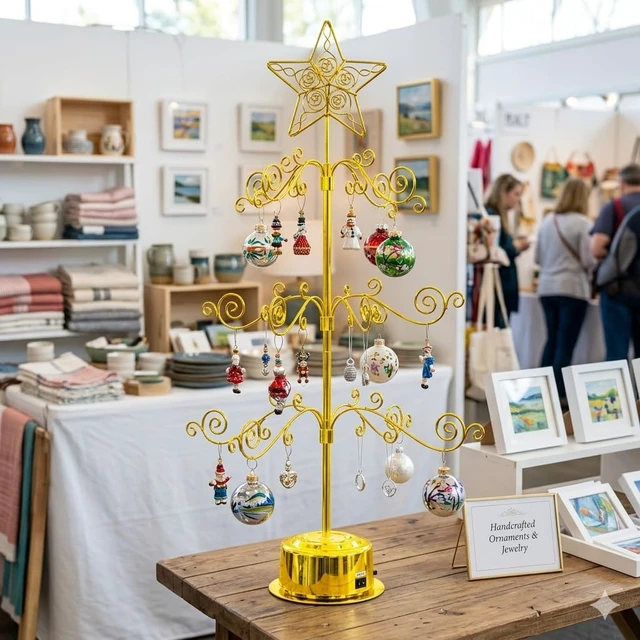 Alt view image 5 of 7 - 24" Rotating Ornament Tree Display Stand Metal Christmas Tree Gold