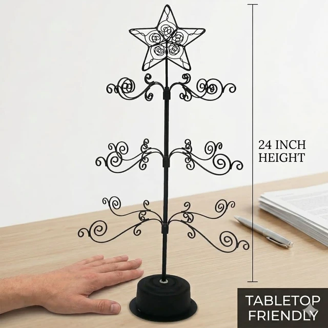 Alt view image 7 of 7 - 24" Rotating Ornament Tree Display Stand Metal Christmas Tree Black
